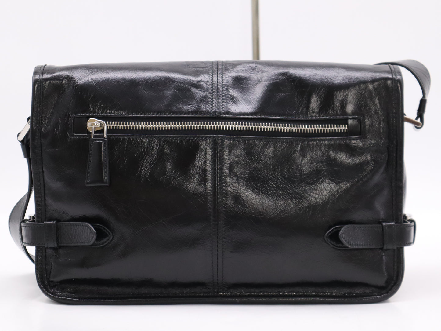 PRADA Soft Look Leather Triangle Logo Black Shoulder Bag