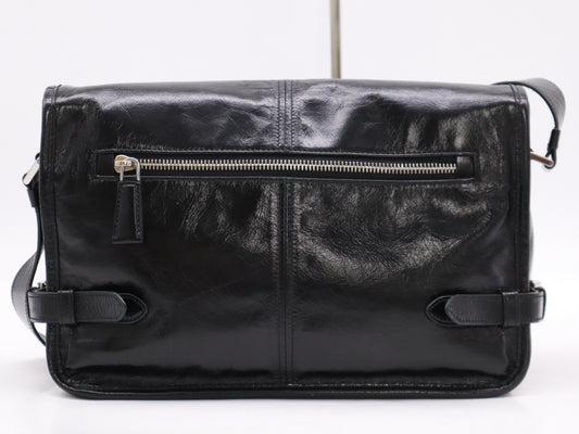 PRADA Soft Look Leather Triangle Logo Black Shoulder Bag