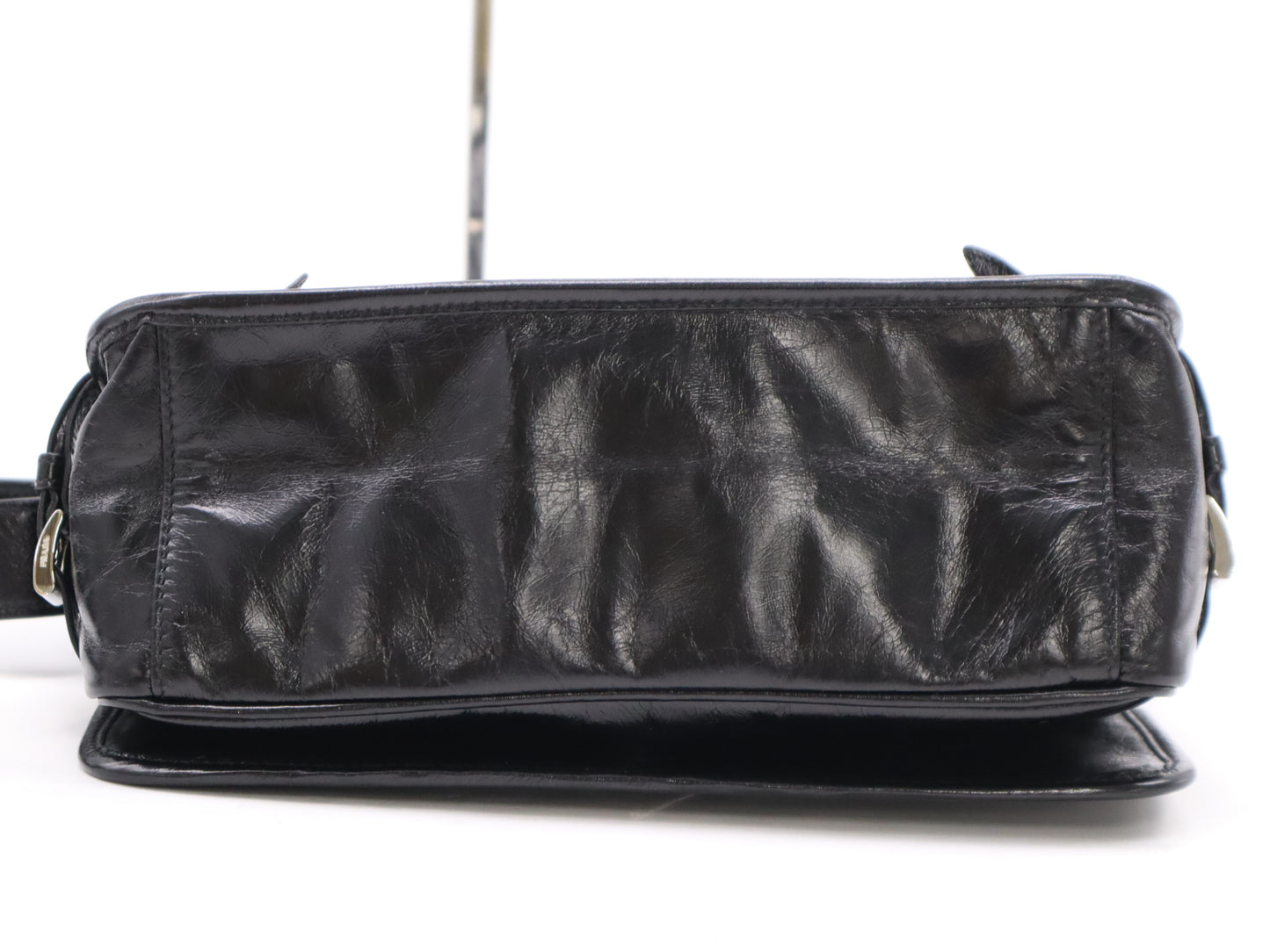 PRADA Soft Look Leather Triangle Logo Black Shoulder Bag