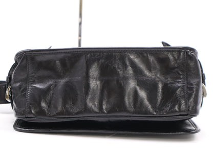 PRADA Soft Look Leather Triangle Logo Black Shoulder Bag