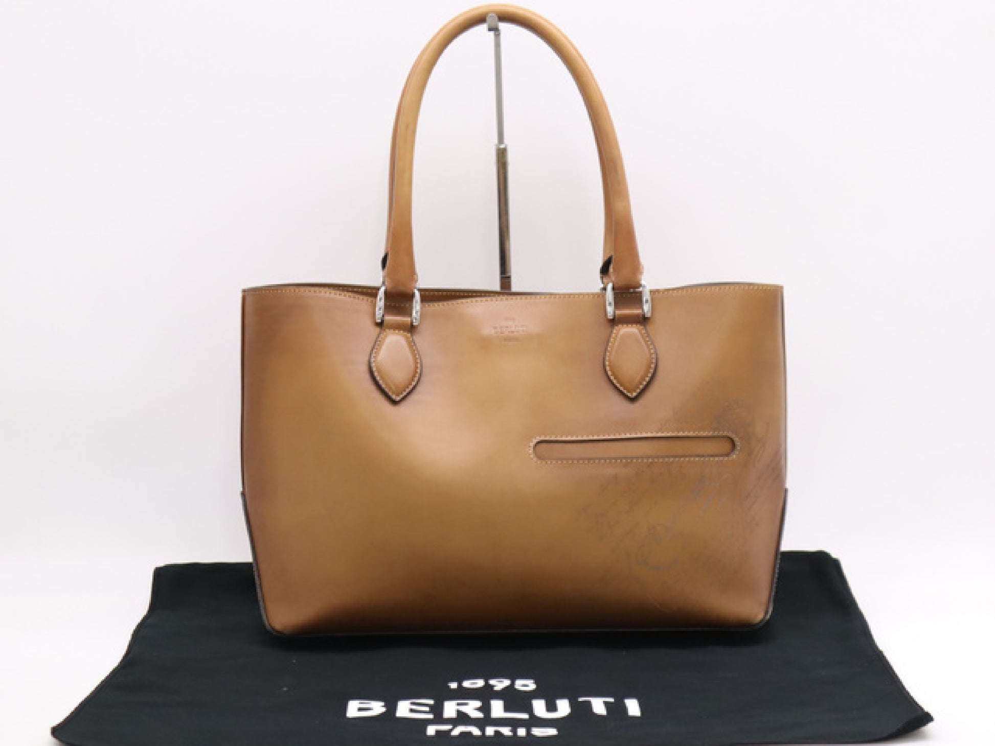 Berluti Leather Toujours Calligraphy Tote Bag, Brown, with Dust Bag