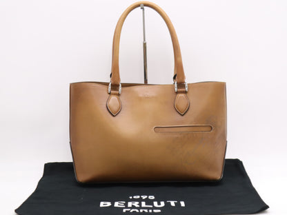 Berluti Leather Toujours Calligraphy Tote Bag, Brown, with Dust Bag