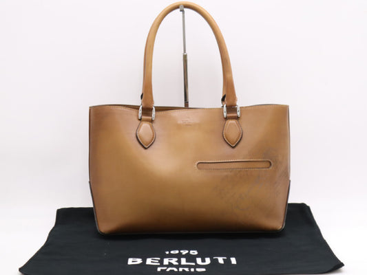 Berluti Leather Toujours Calligraphy Tote Bag, Brown, with Dust Bag