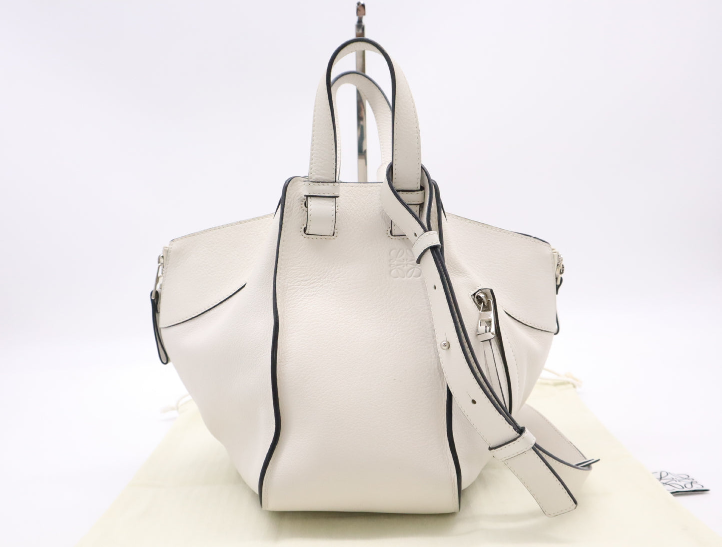 LOEWE Leather Hammock Shoulder Bag in White with Sterling Silver Hardware and Dust Bag