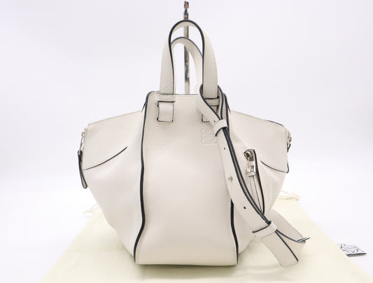 LOEWE Leather Hammock Shoulder Bag in White with Sterling Silver Hardware and Dust Bag