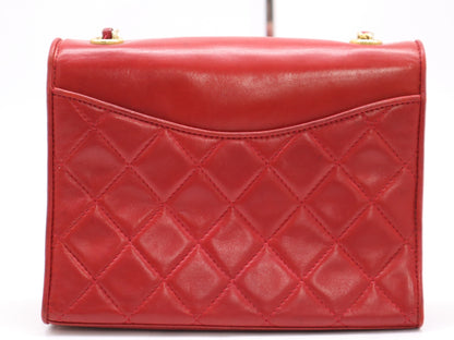CHANEL Lambskin Matelasse 20 Chain Shoulder Bag, Red, Full Flap, S-Chain, Guarantee Card, Card, Sticker, 1302945 Shoulder Bag