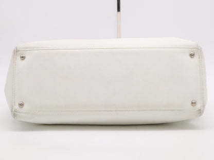 CHANEL Caviar Skin Executive Line Tote Bag, White, with Pouch, Guarantee Card, Card, and Sticker, 11932924 Tote Bag