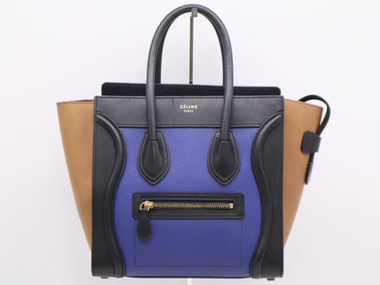 CELINE Leather Luggage Micro Tote Bag in Navy, Black, and Brown