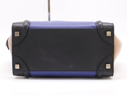 CELINE Leather Luggage Micro Tote Bag in Navy, Black, and Brown