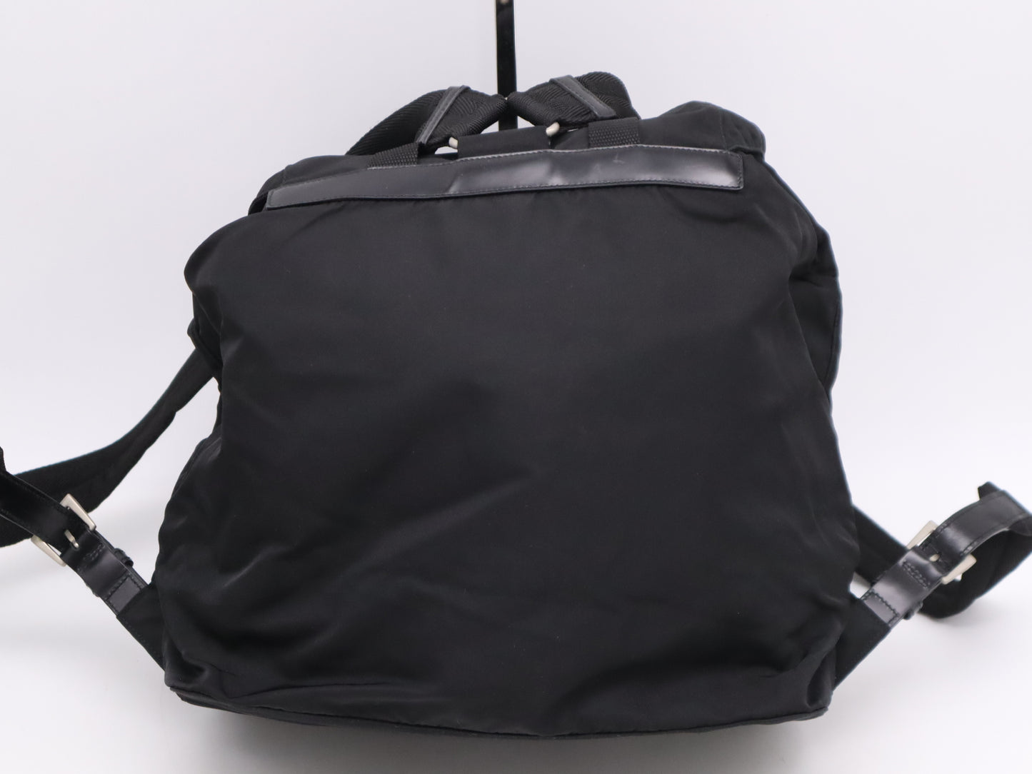 PRADA Nylon and Leather Backpack with Logo Plate, Black