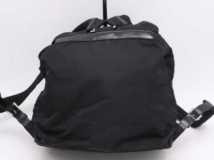 PRADA Nylon and Leather Backpack with Logo Plate, Black