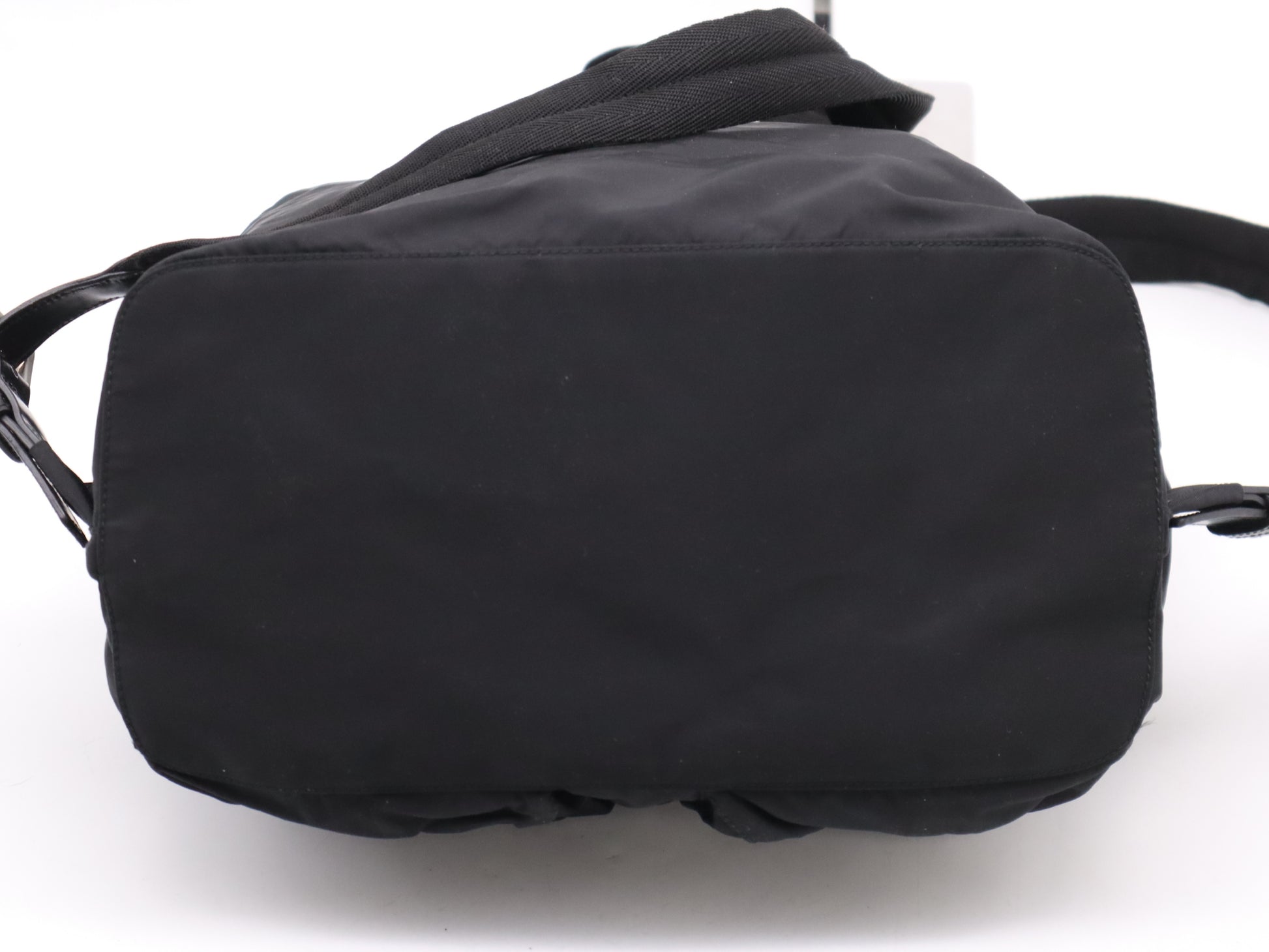 PRADA Nylon and Leather Backpack with Logo Plate, Black