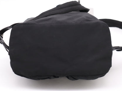 PRADA Nylon and Leather Backpack with Logo Plate, Black