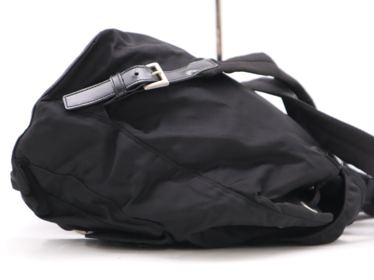 PRADA Nylon and Leather Backpack with Logo Plate, Black