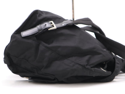 PRADA Nylon and Leather Backpack with Logo Plate, Black