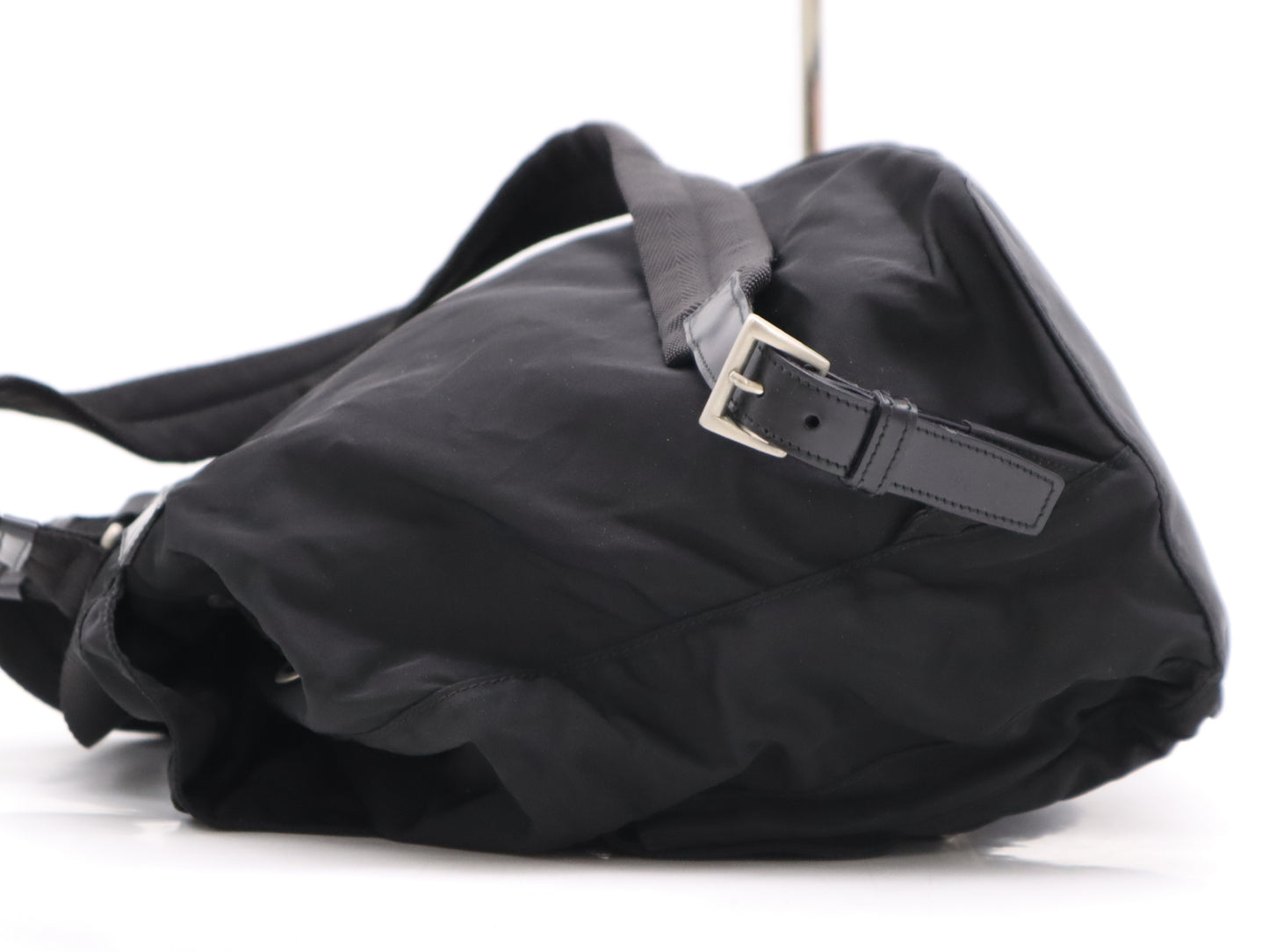 PRADA Nylon and Leather Backpack with Logo Plate, Black