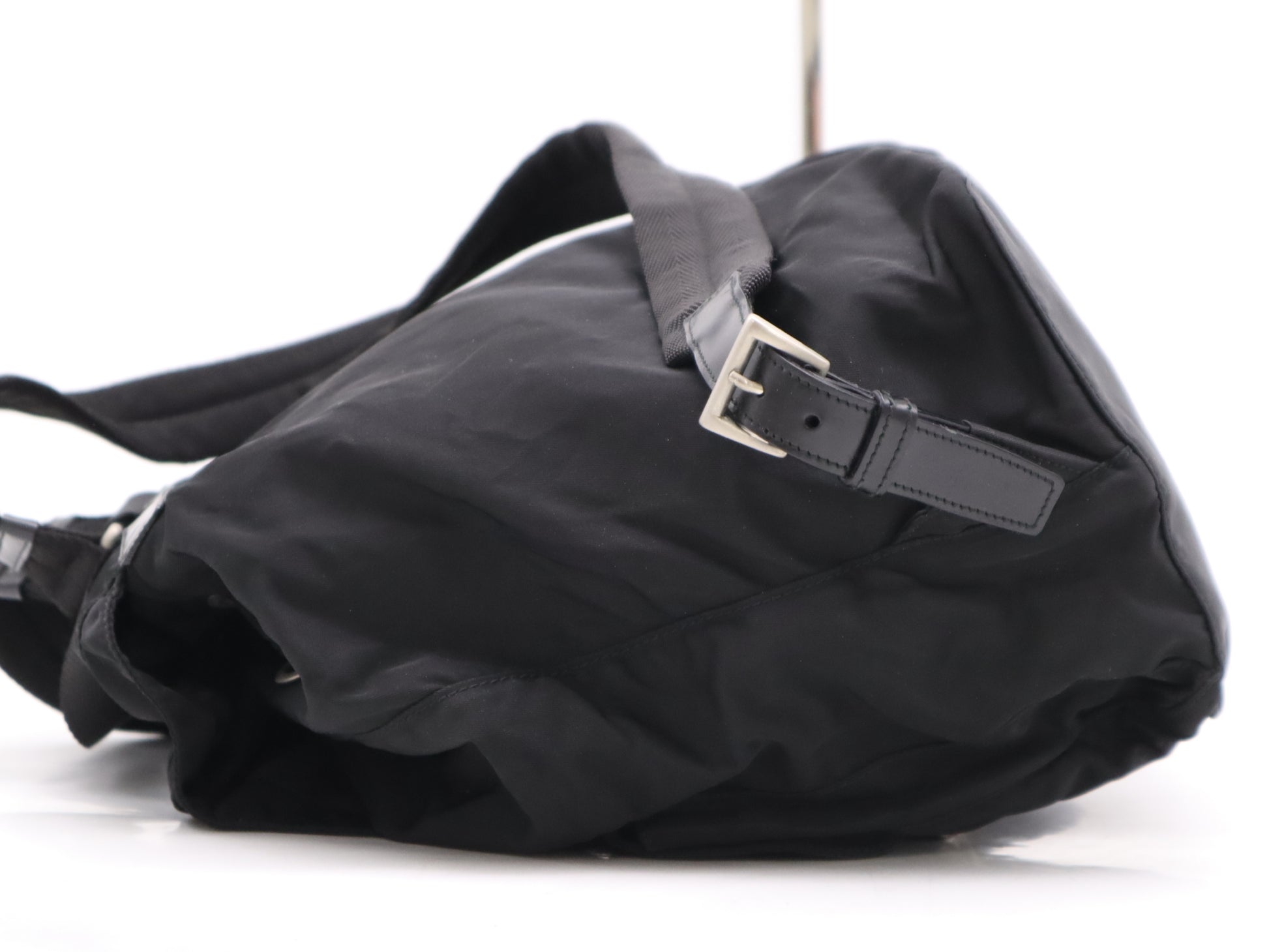 PRADA Nylon and Leather Backpack with Logo Plate, Black