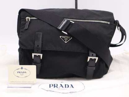 PRADA Nylon Triangle Logo Messenger Bag in Black with Card Holder and Dust Bag