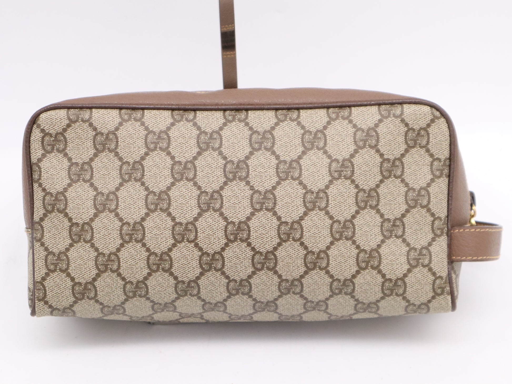 GUCCI 014・58・6087 PVC×Leather Old Gucci Vintage GG Supreme Second Bag Brown Beige GD Hardware Second Bag