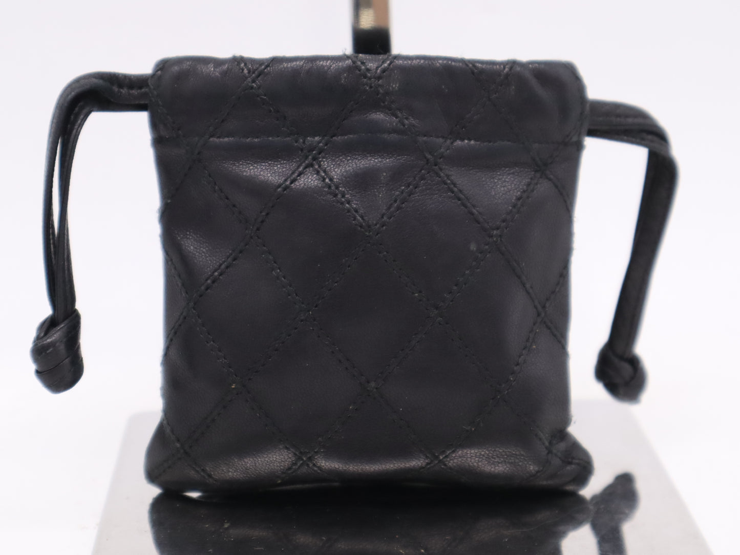CHANEL Lambskin Bicolor Drawstring Black Pouch