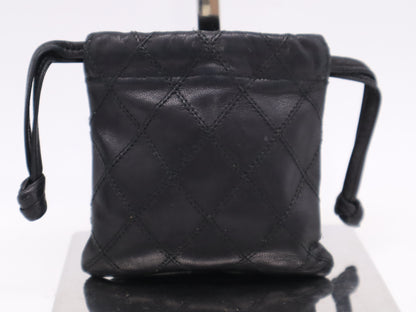 CHANEL Lambskin Bicolor Drawstring Black Pouch