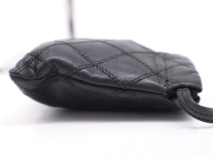 CHANEL Lambskin Bicolor Drawstring Black Pouch