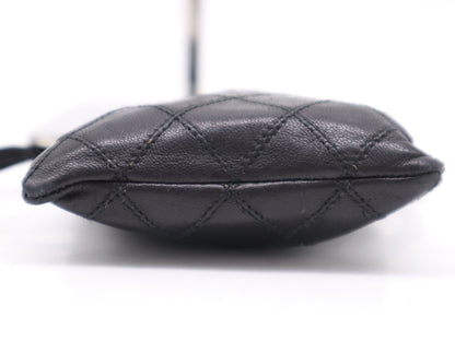 CHANEL Lambskin Bicolor Drawstring Black Pouch