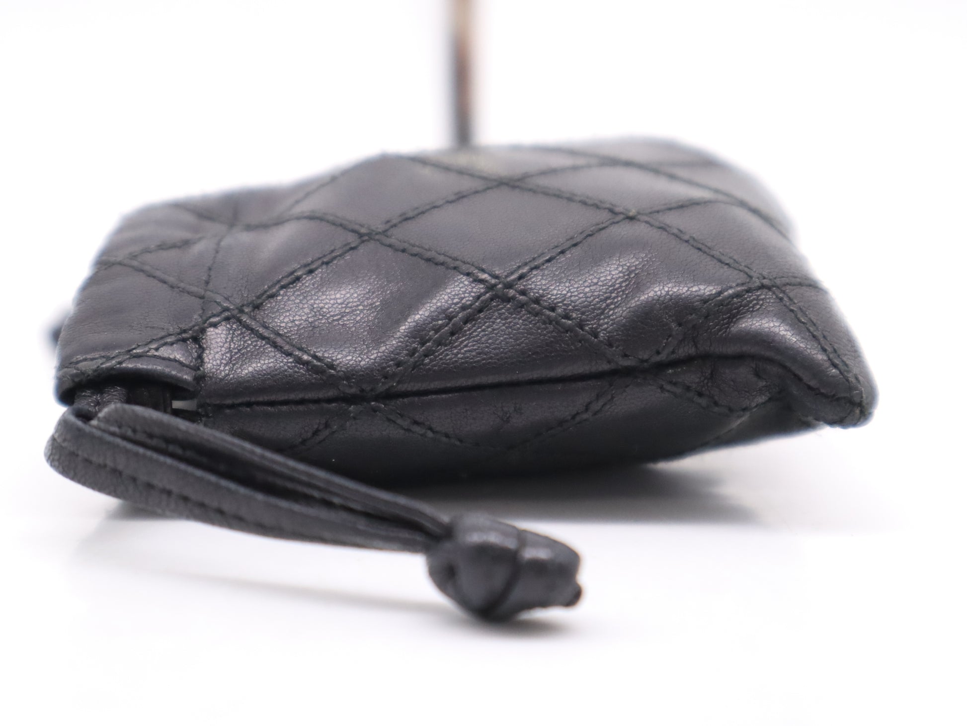 CHANEL Lambskin Bicolor Drawstring Black Pouch