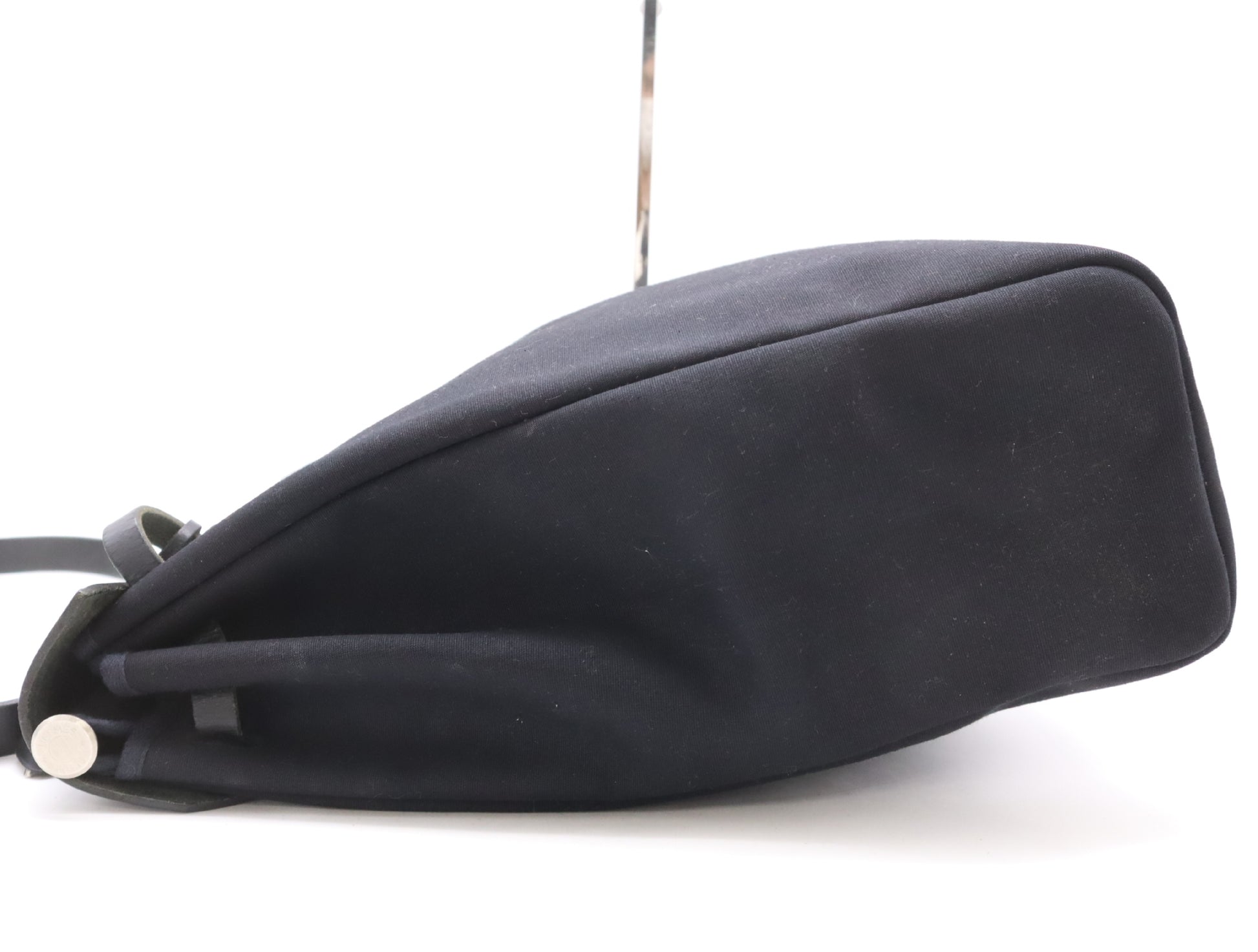 HERMES Toile Officier Air Bag MM Black with Cadena, 2 Keys, Cloche, and 2 Dust Bags, G Stamp, 2003 Tote Bag