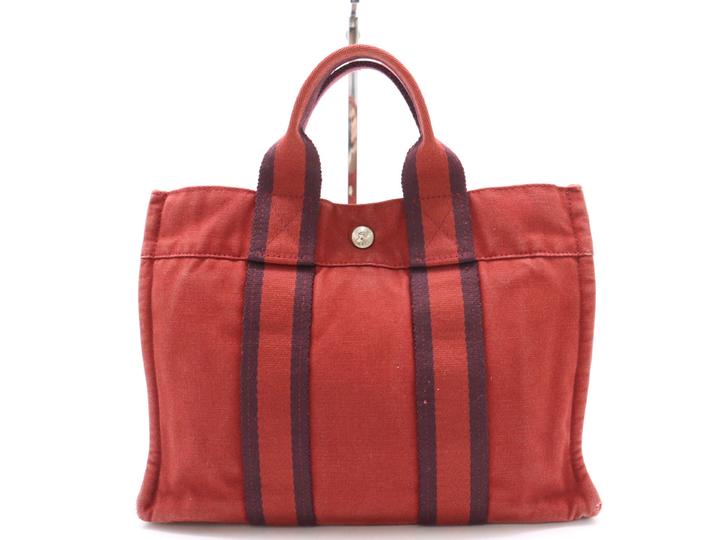 HERMES Canvas Four Toe PM Red with Silver Hardware Tote Bag