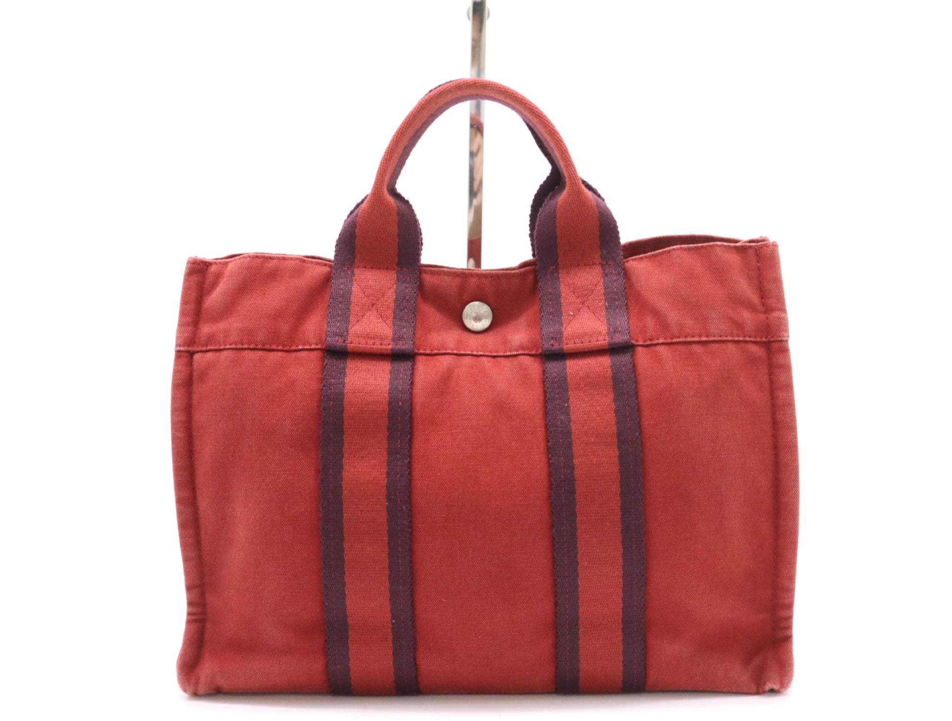 HERMES Canvas Four Toe PM Red with Silver Hardware Tote Bag