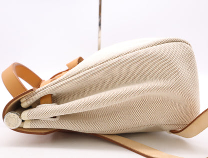 HERMES Toile H Leather Air Bag PM White Brown with Cadena, 2 Keys, and Cloche. □G Stamp, 2003. Handbag.