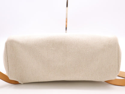 HERMES Toile H Leather Air Bag PM White Brown with Cadena, 2 Keys, and Cloche. □G Stamp, 2003. Handbag.