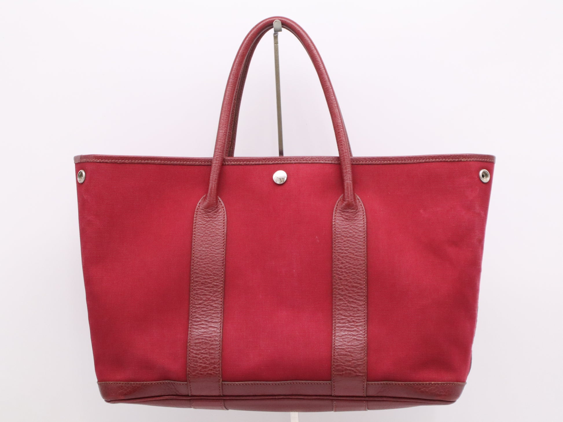 HERMES Toile H Garden Party MM Red Tote Bag