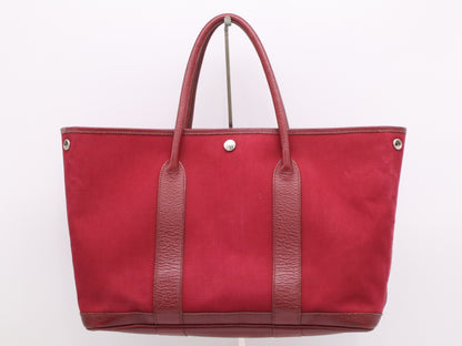 HERMES Toile H Garden Party MM Red Tote Bag
