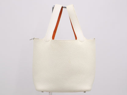 HERMES Epson Picotin PM Two-Tone White Orange Handbag