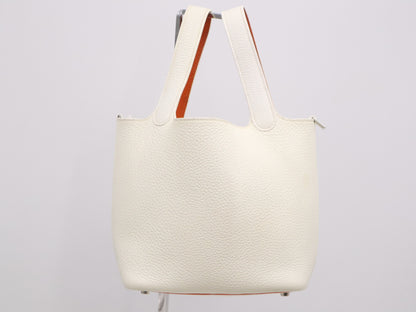 HERMES Epson Picotin PM Two-Tone White Orange Handbag