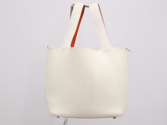 HERMES Epson Picotin PM Two-Tone White Orange Handbag