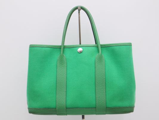 HERMES Toile Chevron x Negonda Garden Party TPM Green □R Stamp 2014 Handbag