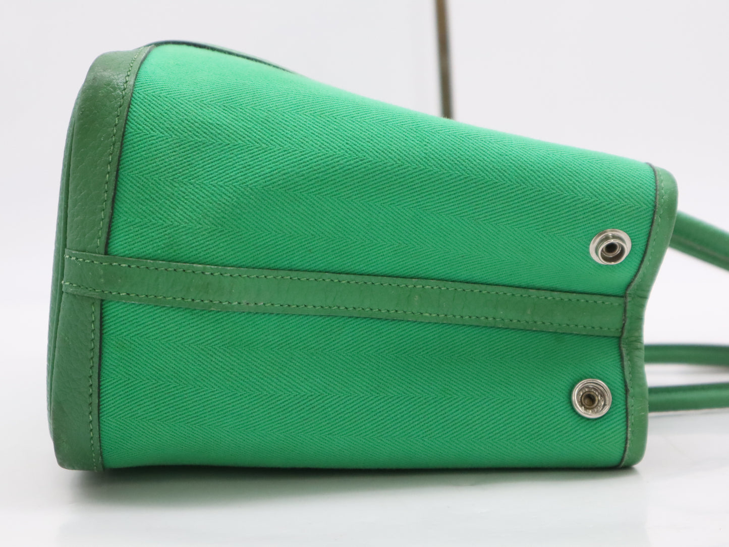 HERMES Toile Chevron x Negonda Garden Party TPM Green □R Stamp 2014 Handbag