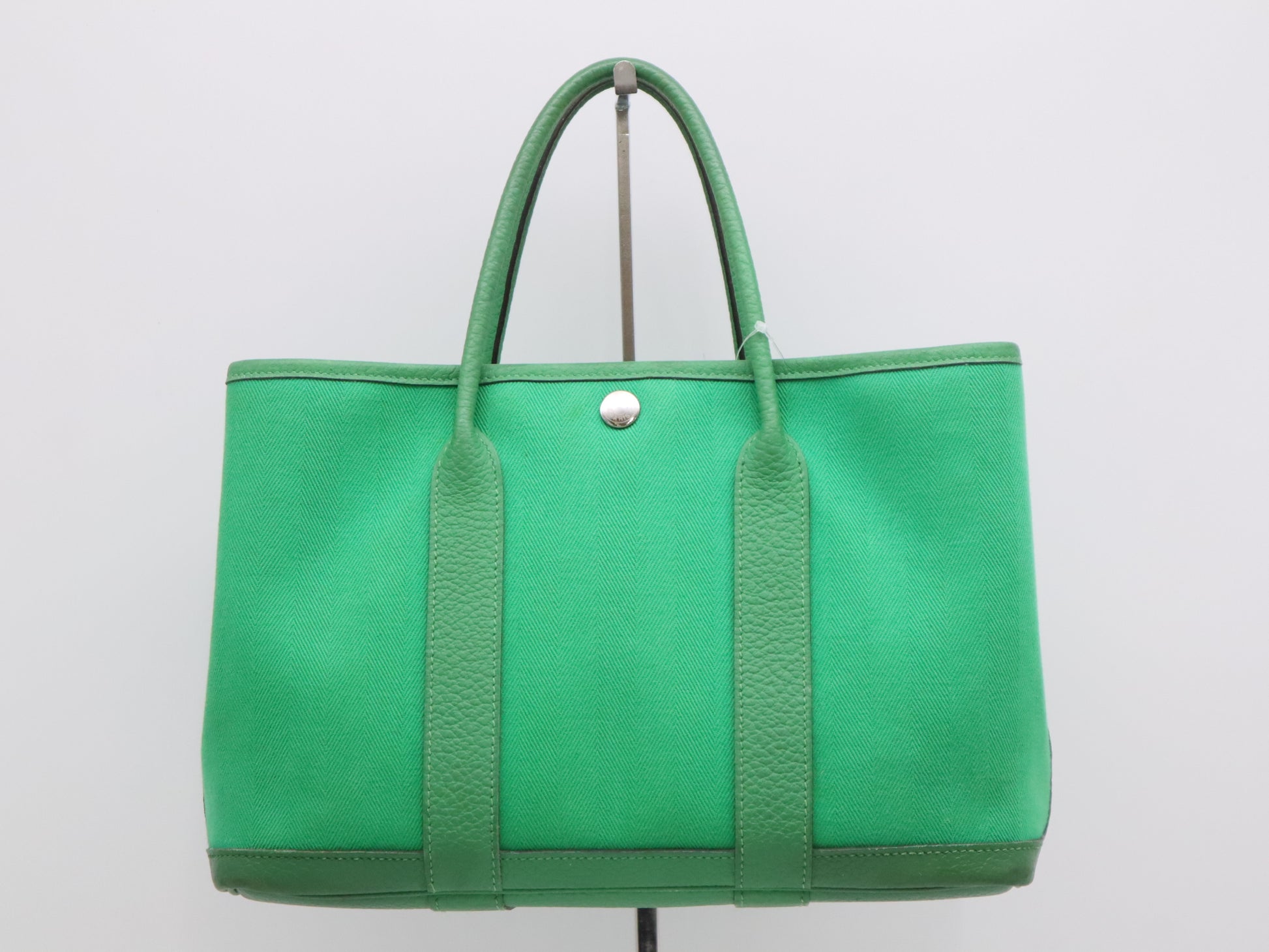 HERMES Toile Chevron x Negonda Garden Party TPM Green □R Stamp 2014 Handbag