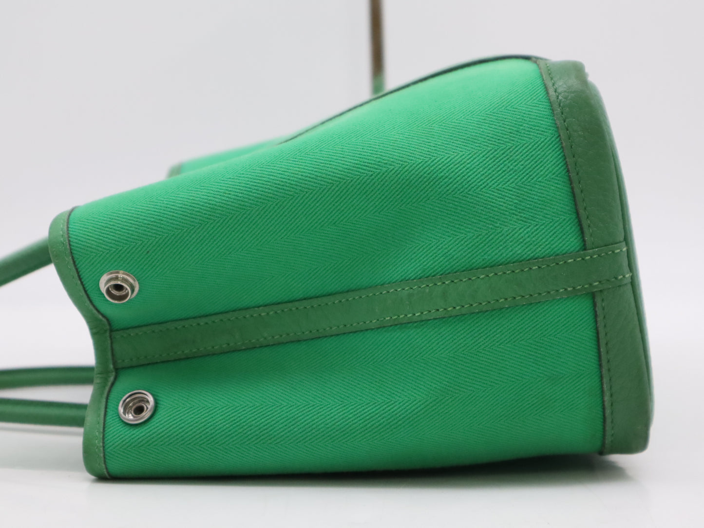 HERMES Toile Chevron x Negonda Garden Party TPM Green □R Stamp 2014 Handbag