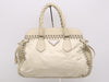 PRADA Nylon/Leather Triangle Logo Handbag in Beige and White with Silver Hardware