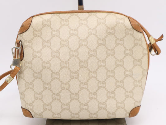 GUCCI PVC x Leather Gucci Plus Shoulder Bag Beige Brown GD Hardware Shoulder Bag