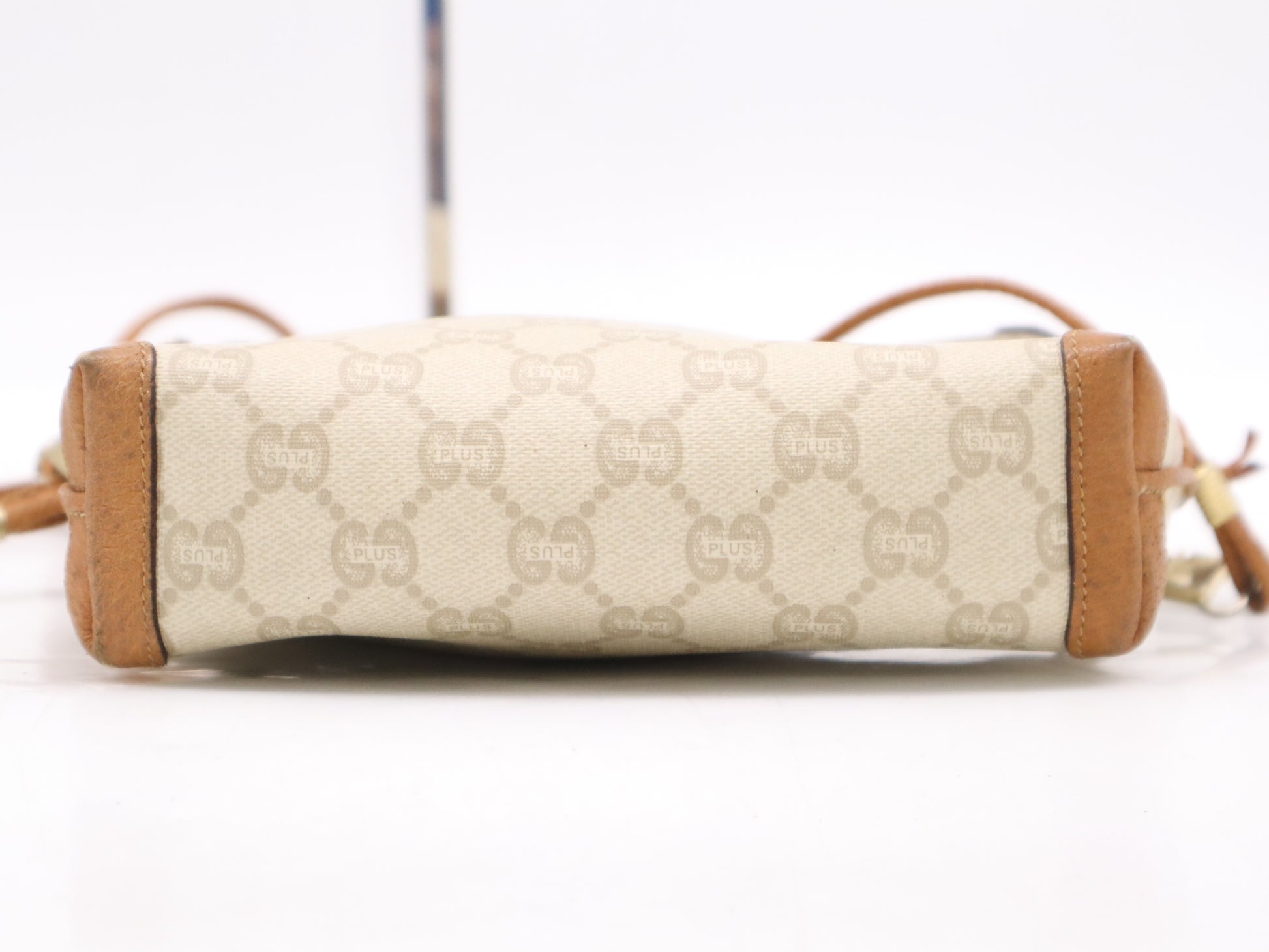 GUCCI PVC x Leather Gucci Plus Shoulder Bag Beige Brown GD Hardware Shoulder Bag