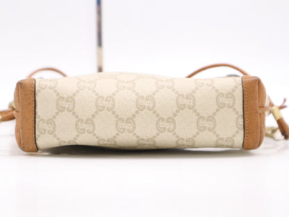 GUCCI PVC x Leather Gucci Plus Shoulder Bag Beige Brown GD Hardware Shoulder Bag