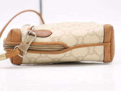 GUCCI PVC x Leather Gucci Plus Shoulder Bag Beige Brown GD Hardware Shoulder Bag