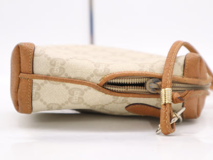 GUCCI PVC x Leather Gucci Plus Shoulder Bag Beige Brown GD Hardware Shoulder Bag