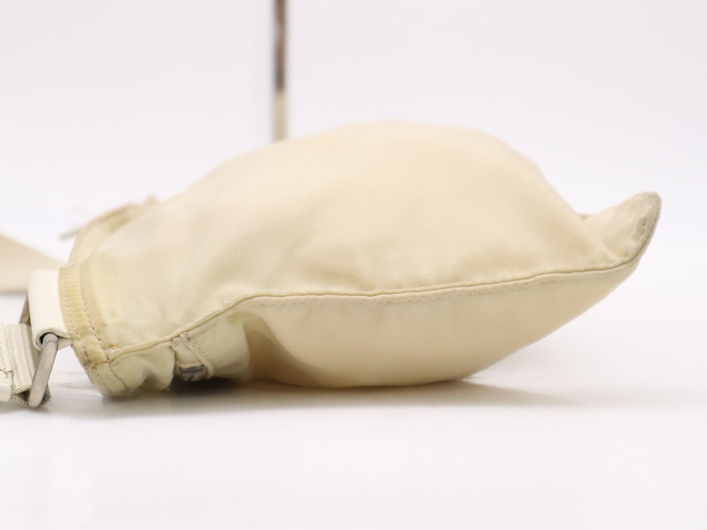 PRADA Nylon Triangle Logo Shoulder Bag, Beige, with Silver Hardware