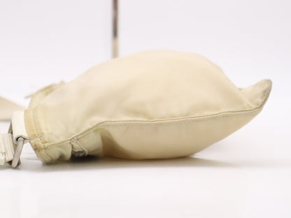 PRADA Nylon Triangle Logo Shoulder Bag, Beige, with Silver Hardware